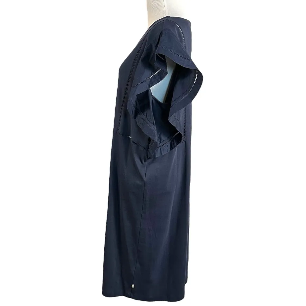 Scotch & Soda Navy Blue Ruffled Flutter Sleeve Sheath Dress Size XL Preppy - Image 4