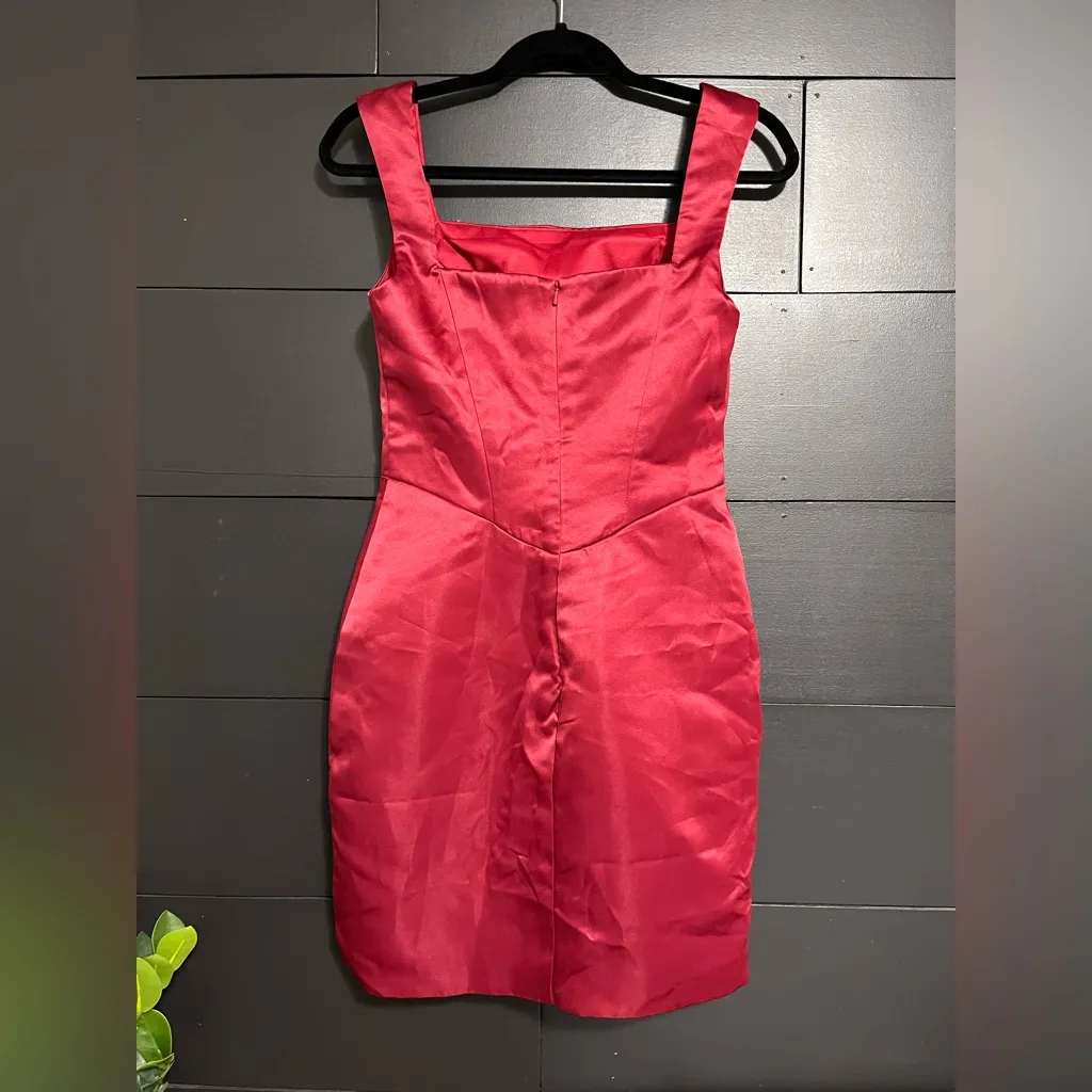 STACEES Burgundy Satin Square Neckline Formal Mini Dress NWT Sz 4 Red - Image 3