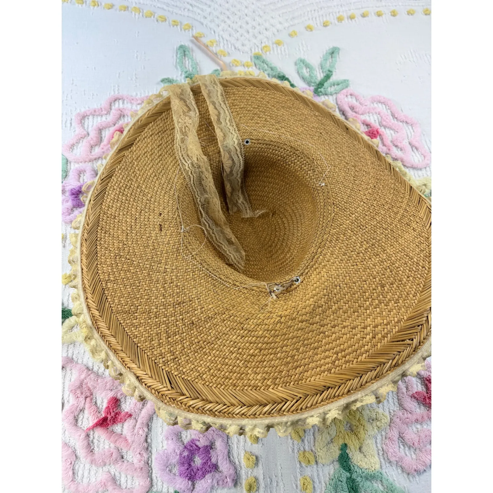 Chic Lolita straw hat, vintage decoration from the 1940s and 1960s Tan - Image 5