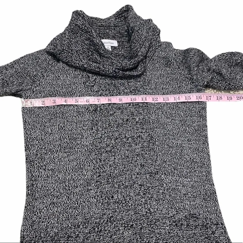 Calvin Klein‎ Cowl Neck Knit Sweater Pullover Rib Front Contrast Design Gray XS - Image 6