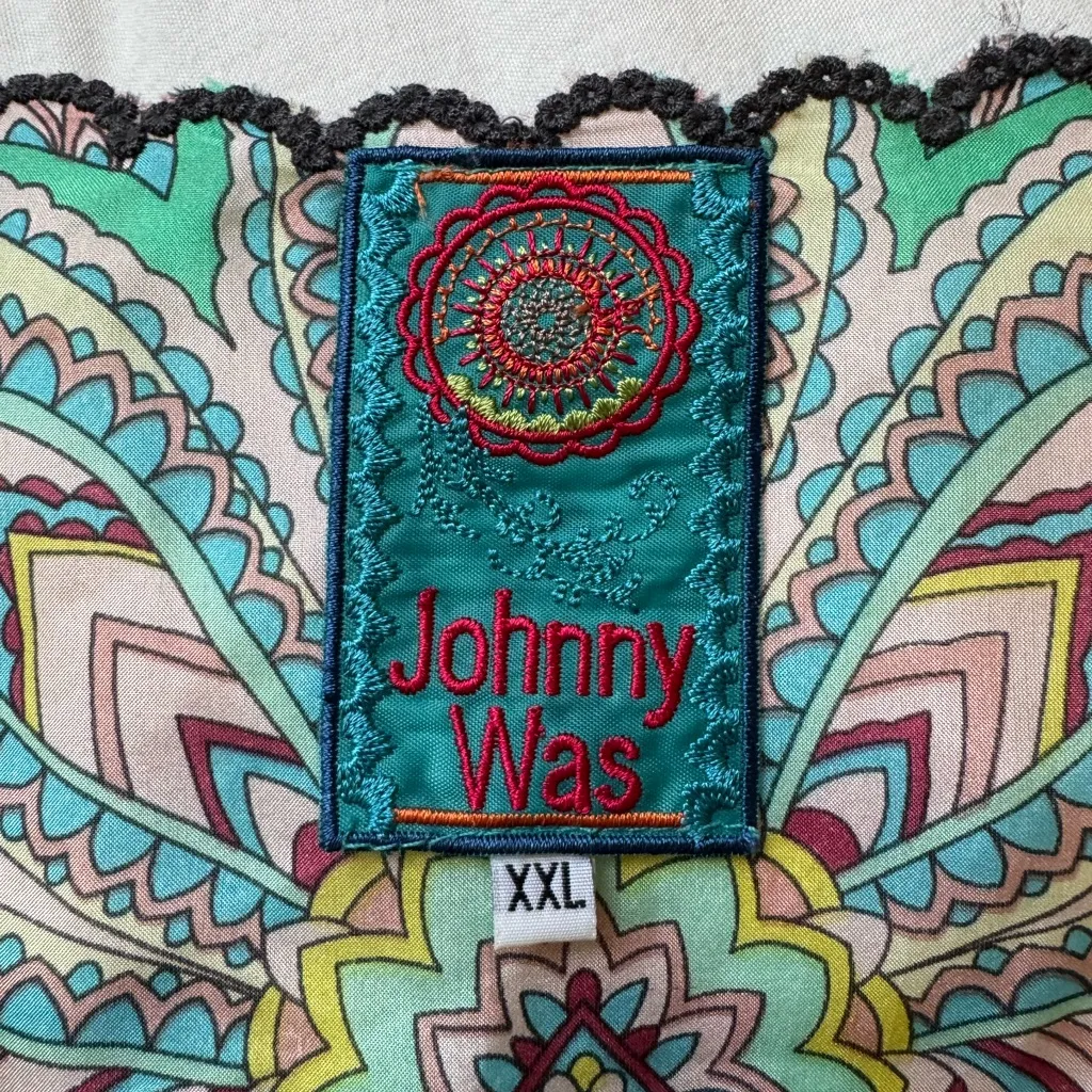 Johnny Was Green Silk Printed Tunic Blouse Size XXL - Image 10