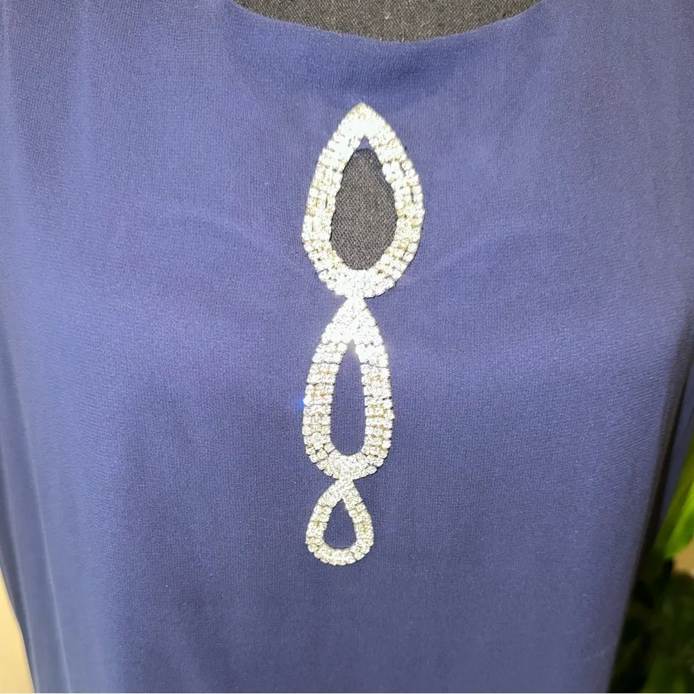 SLNY Fashion New York Blue Chiffon Rhinestone Dress - Image 3