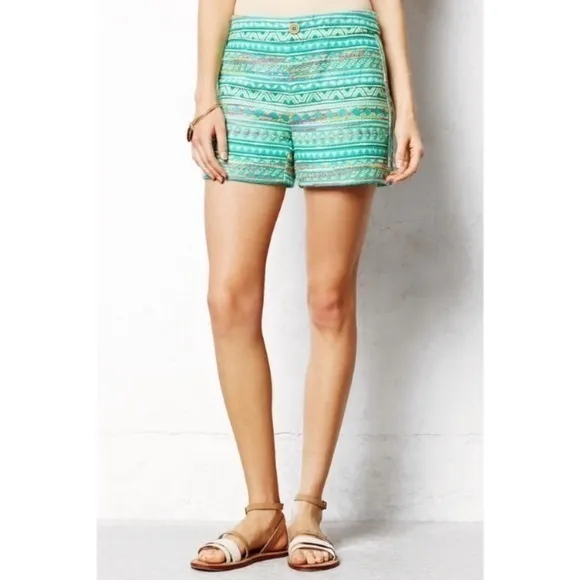 Elevenses • Green Aztec Pattern Costa Shorts - Image 2