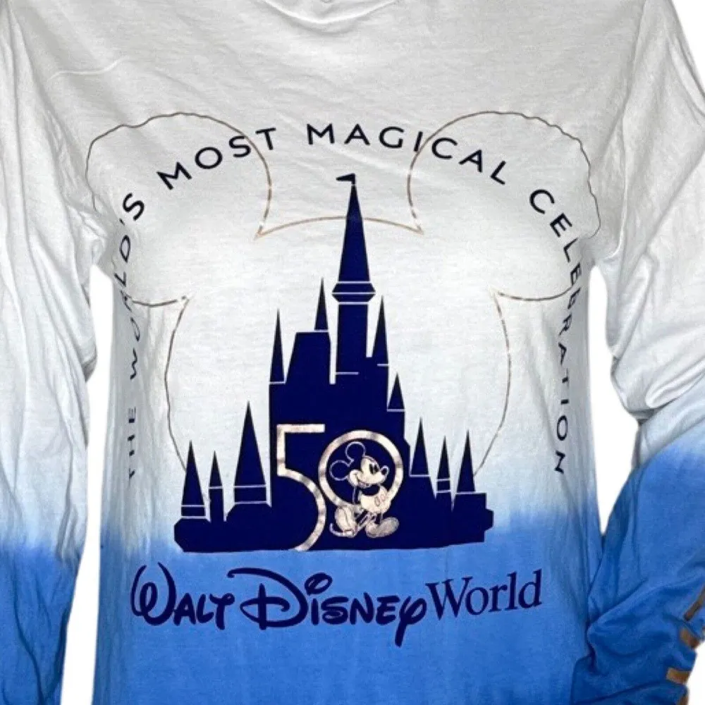 Disney Shirt Womens Small White Blue Dip Dye 2021 50th Anniversary AP Passholder - Image 6