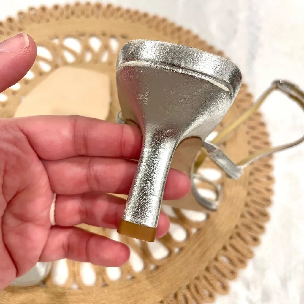 Aeyde Elise Leather Toe Post Sandals Silver Heel Size EU 37 - Image 14