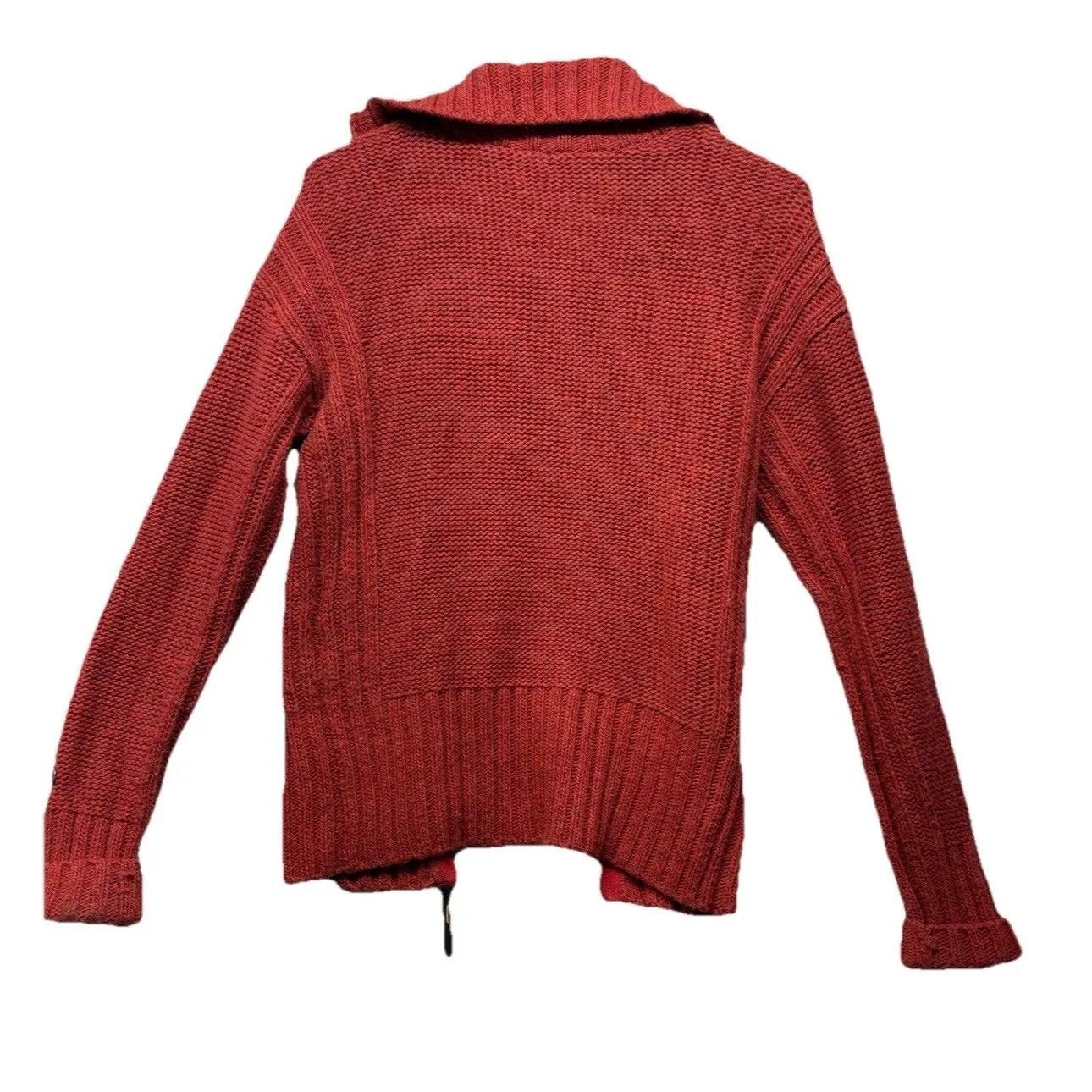 LOLE Womens Cable Knit Sweater Sz S Red Wool High Neck Long Sleeve Full Zip - Image 7