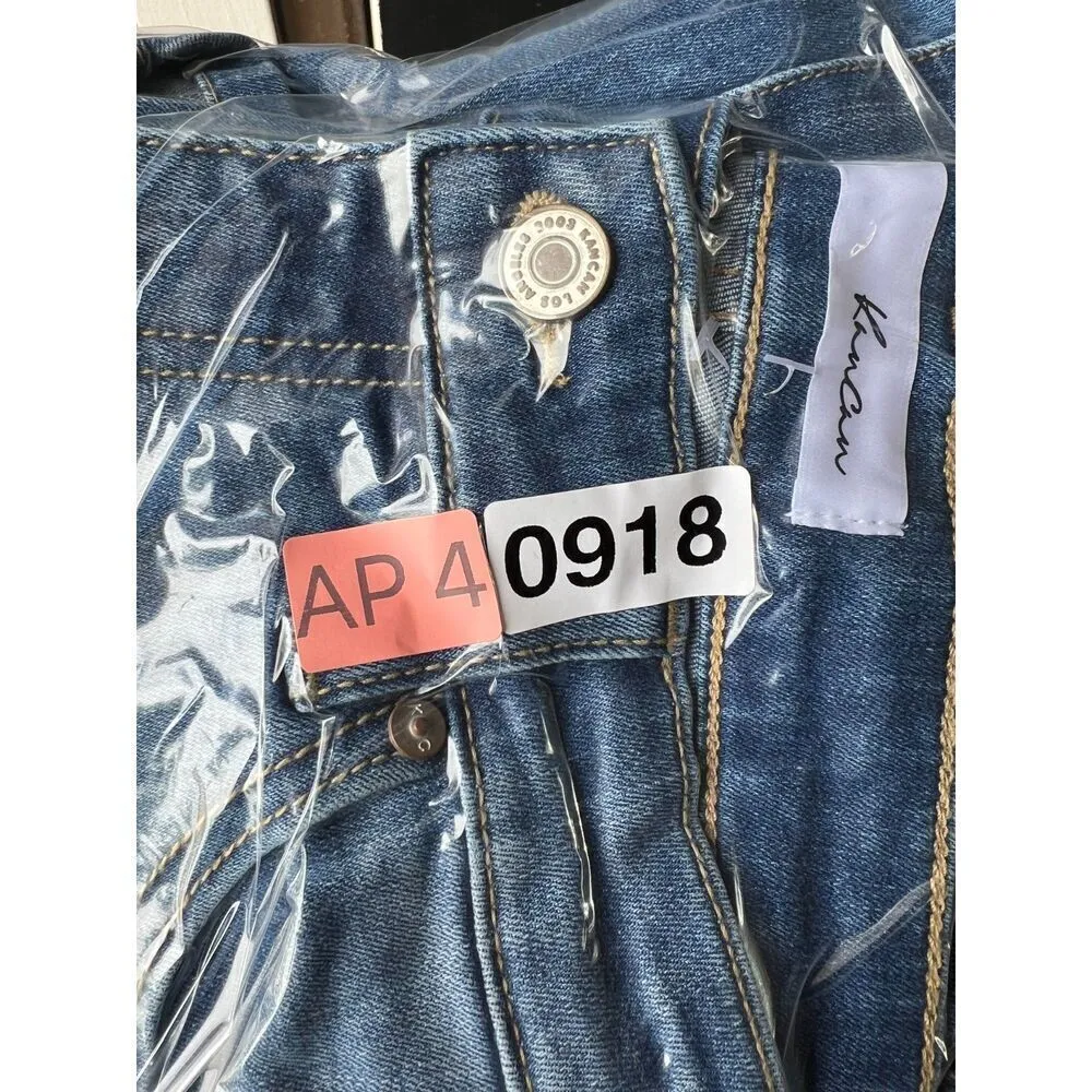 Kancan womens short blue denim high rise jean casual classic size L. Size L - Image 14