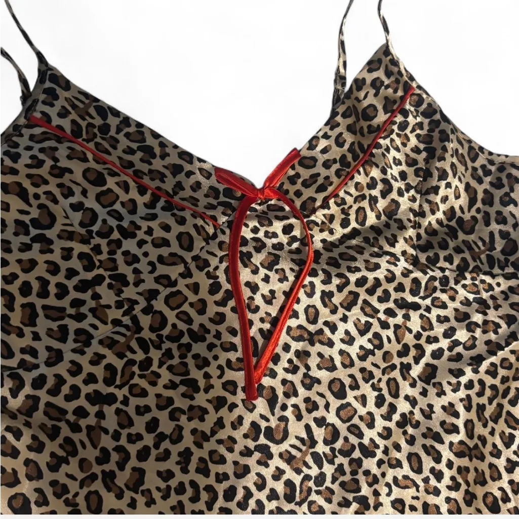 Leopard Print Slip Dress with Red Accent Brown - Image 5