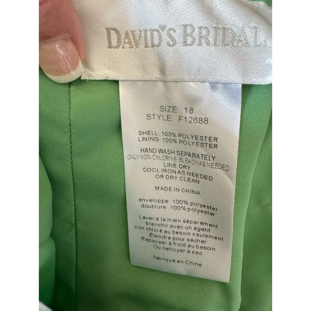 David’s Bridal Green Chiffon Halter Draped cascade Dress Style F12688 size 18 - Image 12