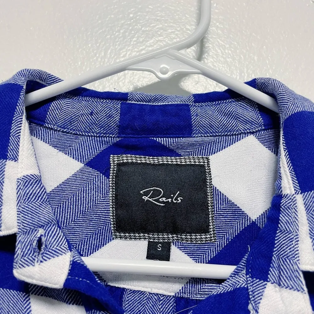 Rails Blue and White Buffalo Checkered Flannel Short Sleeve Button Down Top - Image 7