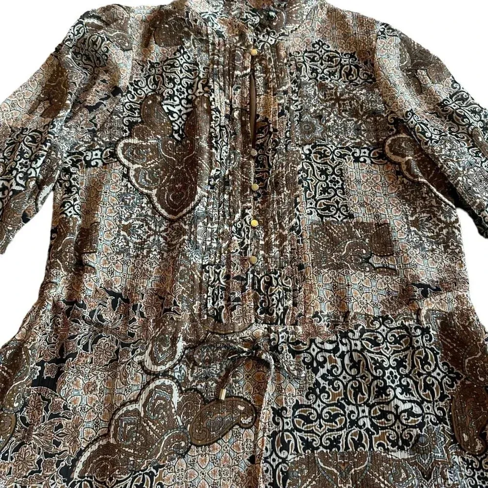 House of Harlow 1960 Paisley Neutral Print Dress Boho Mini Long Sleeve Size 2 - Image 3
