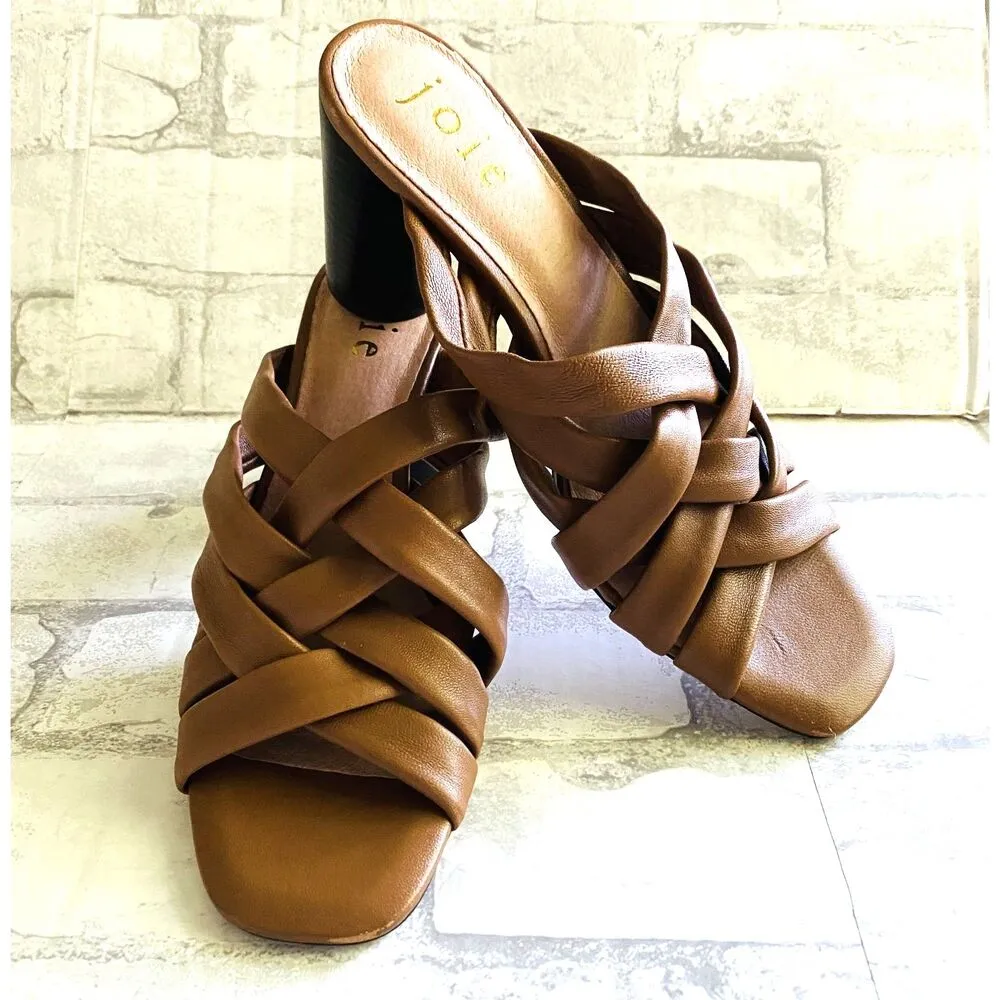 JOIE Luz Crisscross Cognac Heels Sandals Block Heel Open Toe Slide Leather 8.5 - Image 2