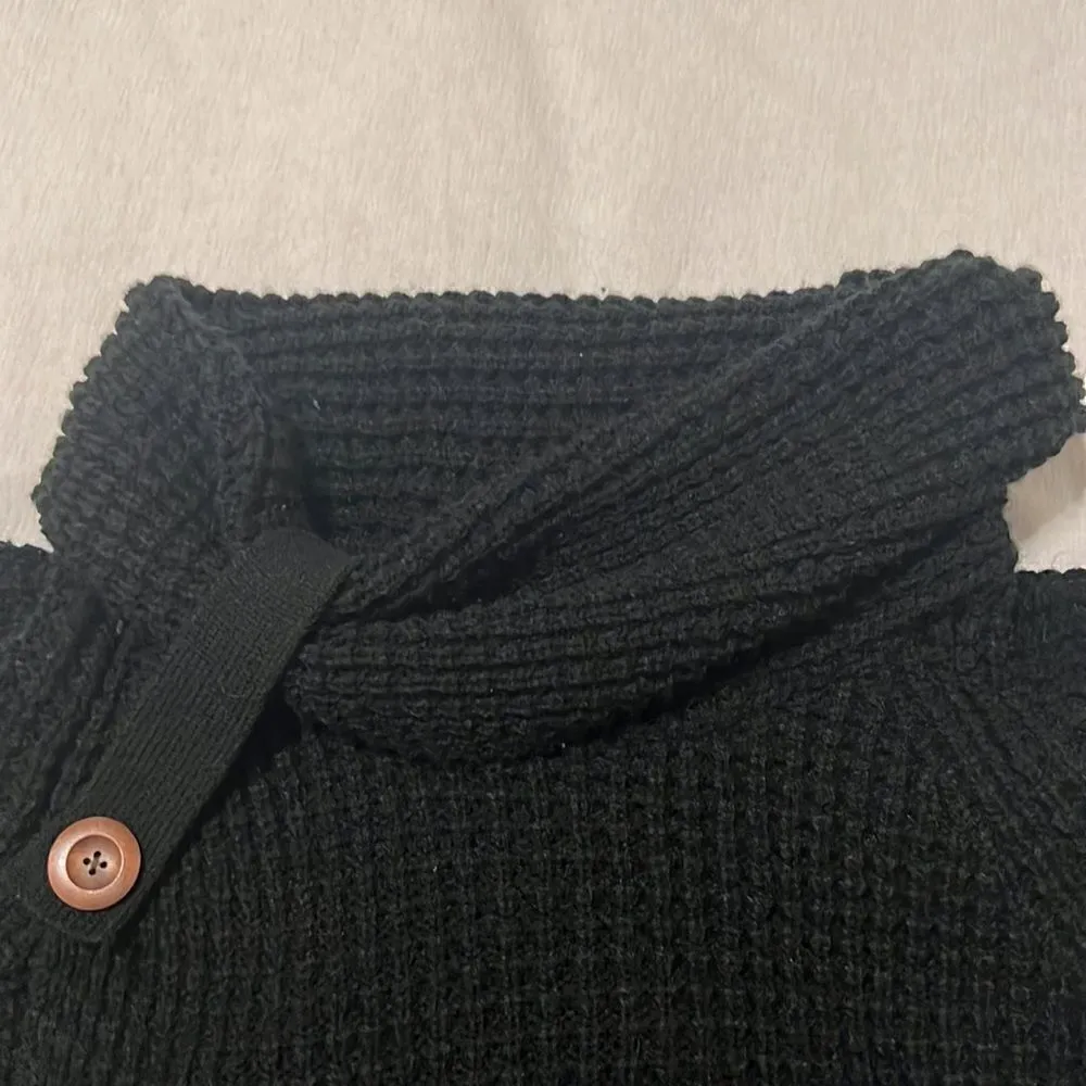 Black size S pullover button accent cowl neck sweater no fading or pilling EUC - Image 5