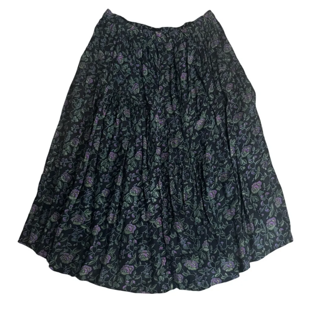 Vintage Putumayo New York floral skirt, made in India from soft 100% rayon (L) Black Size L - Image 2