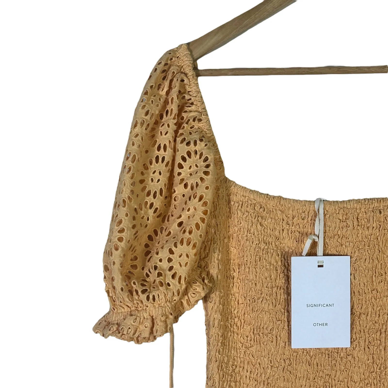 NWT Significant Other Elsa Dress Womens 2 Orange Eyelet Puff Sleeve Smocked Boho - Image 4