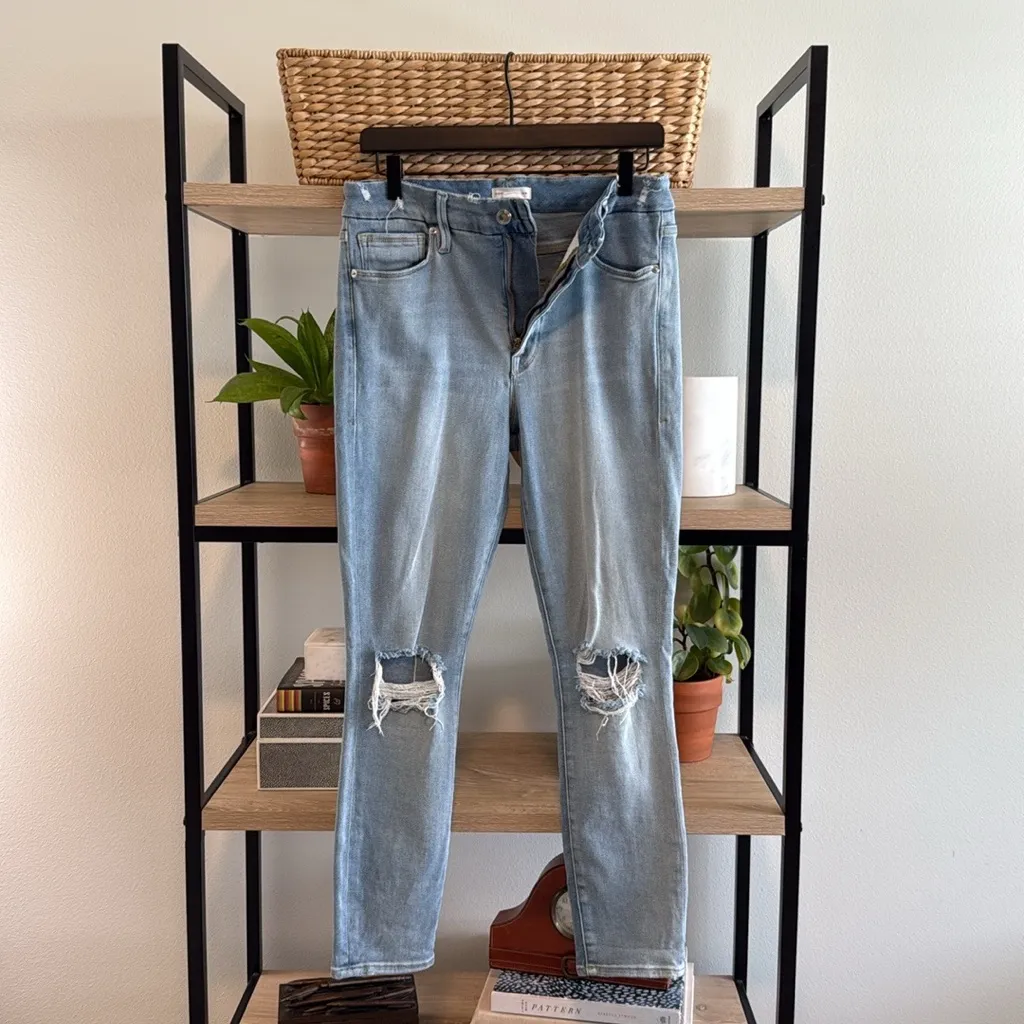 Good American Good Legs High-Rise Intentionally Distressed Skinny Ankle Jeans 30 - Image 8