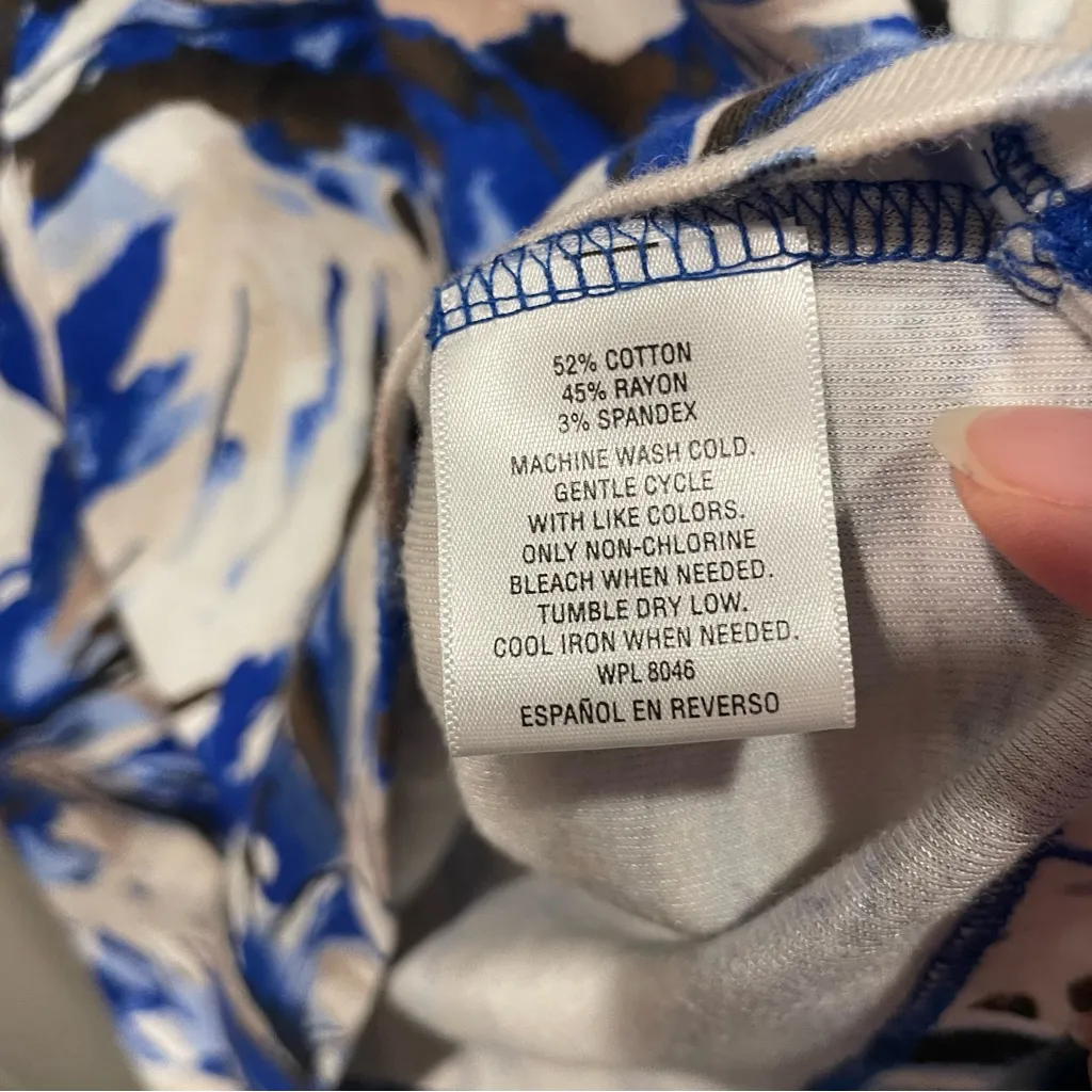 Cute creamy cotton baby rib top blue ribbon trim JM Collection watercolor splash - Image 6