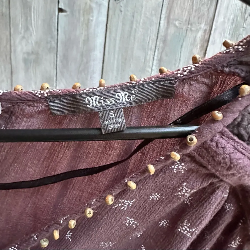 Women's Miss Me Dark‎ Purple V-Neck Back Elastic Waist Fringe Trim Size Small - Image 6