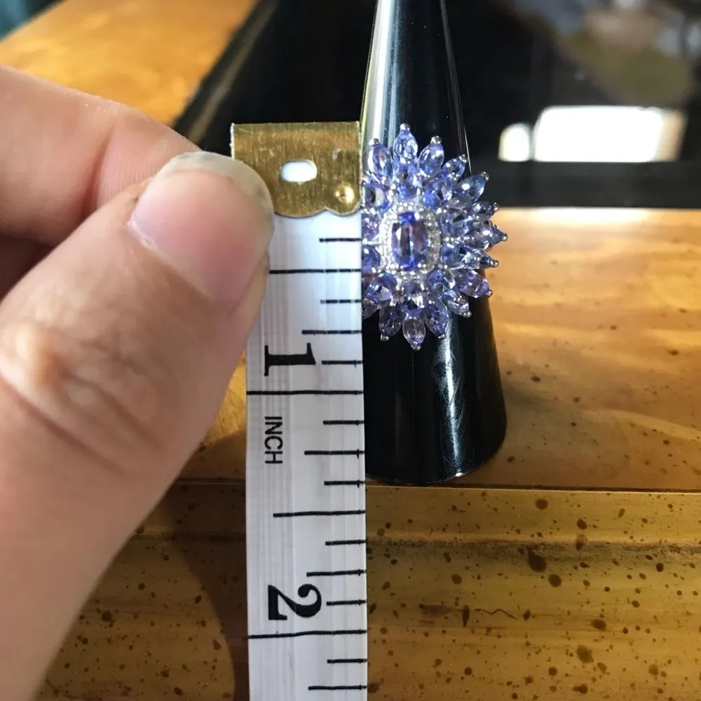 Natural Tanzanite Sterling Silver Cocktail Ring Size 7 Purple - Image 5
