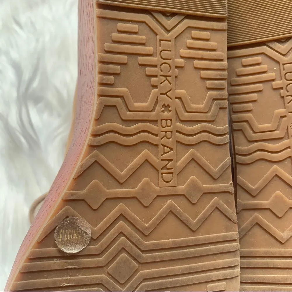 Lucky Brand Hipsta Open Toe Leather Wedge Sandals Tan Brown Size 7.5 - Image 8