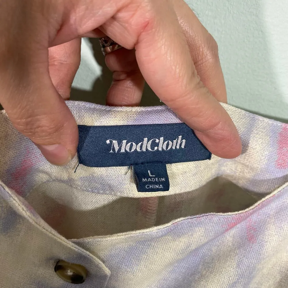 Modcloth Pink & Purple Tie-dyed Every Waking Momentum Wide Leg Jumpsuit Size L - Image 7