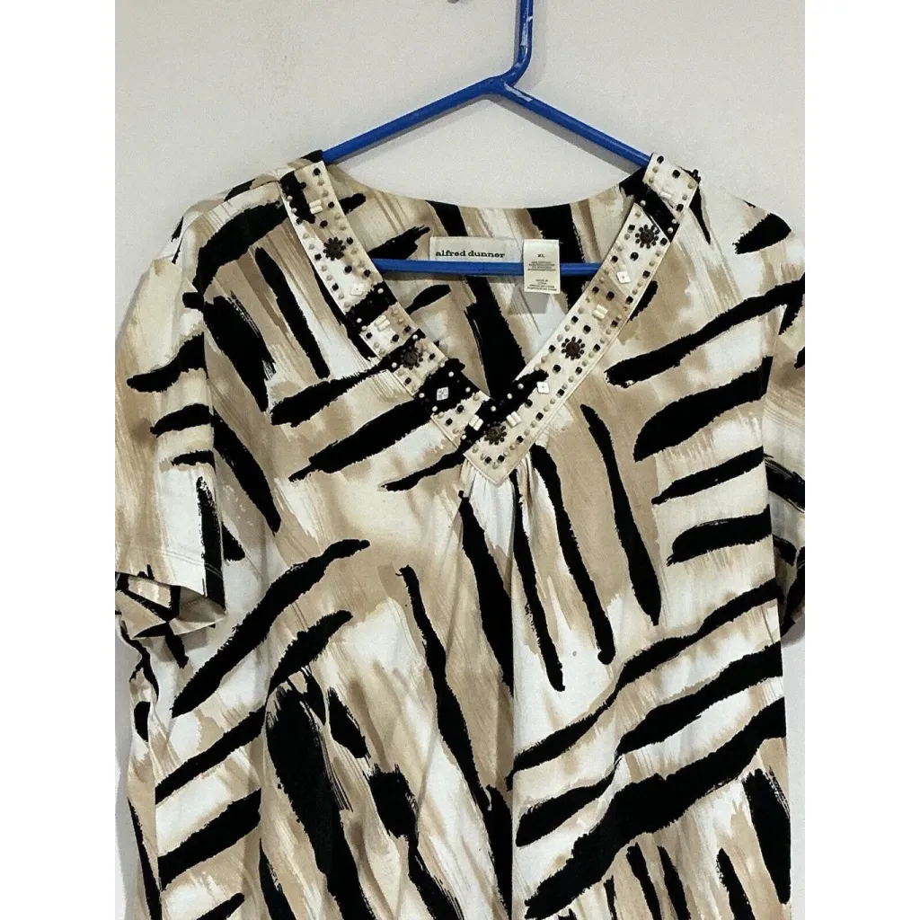 Woman’s Alfred Dunner Xl V Neck Short Sleeve T Shirt Beaded Multi Color - Image 2