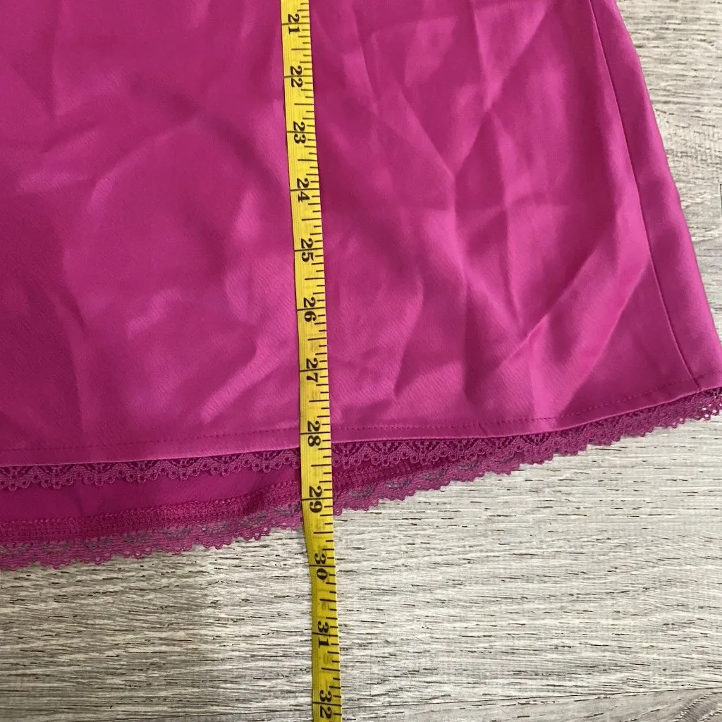 Sexy & Flawless Fuschia Satin Slip Dress W/ Lace Accents Size M By Wild Fable - Image 4