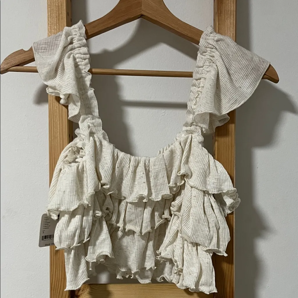 Free People Free Est Ribbed Ruffle Cropped Top - Image 3