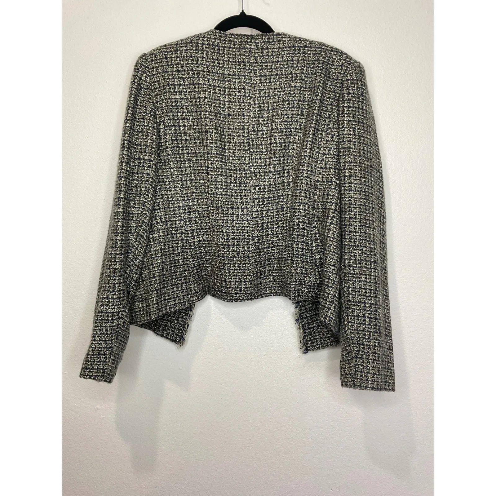 Van Heusen  STUDIO Women's Tweed Blazer Jacket LG Open Front Fringed - Image 2