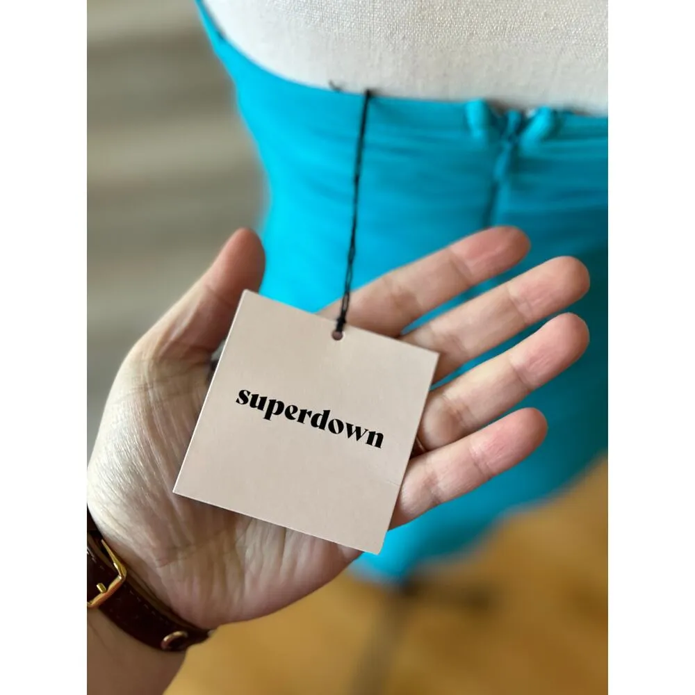 NWT Superdown Aqua Neon Blue Ruched Corset Mini Dress - Image 6