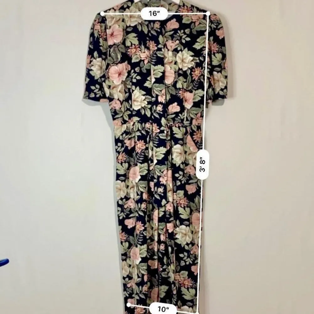 Vintage E.D. Michaels Women’s Floral Print Belted Dress Black Size 7 - Image 7