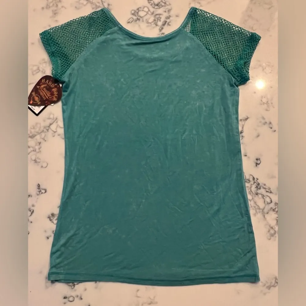 New Hard Rock Guitar Company Daytona Beach T-Shirt Woman's XS Mesh Sleeve - Image 6