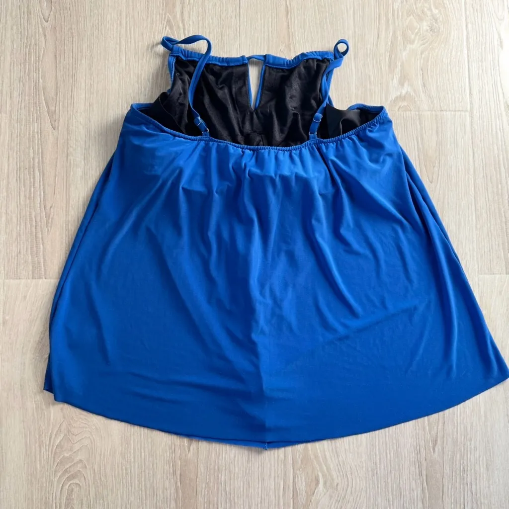 Miraclesuit Peephole Ruffle Underwire Tankini Swim Top 20W Blue Spaghetti Straps - Image 5