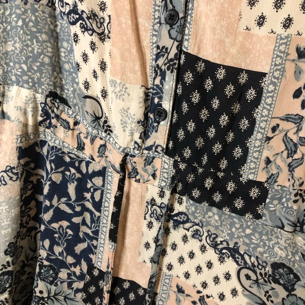 Cato‎ Quilted Patchwork Long Sleeve V Neck Dress Blue Pink Size Medium - Image 4