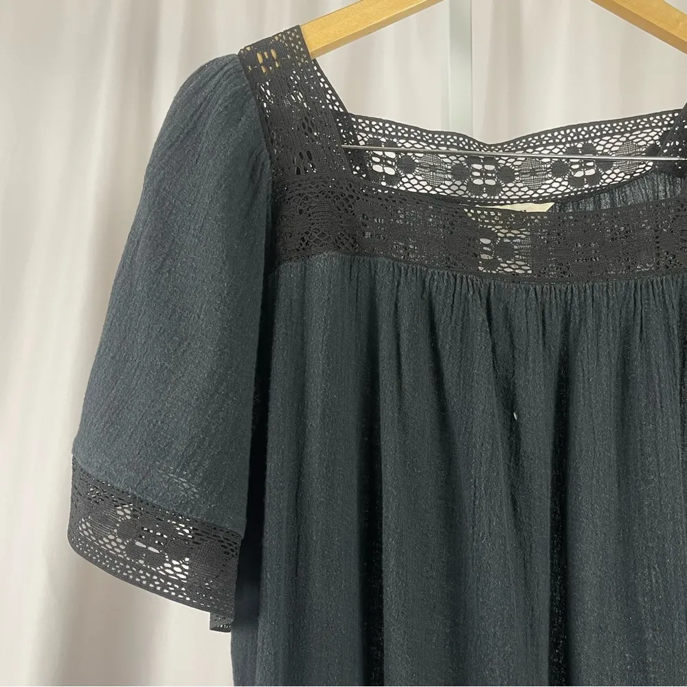 Vintage Sears Large 70's Muslin Lace Cottagecore Tiered Ruffle Maxi Dress Boho Black - Image 8