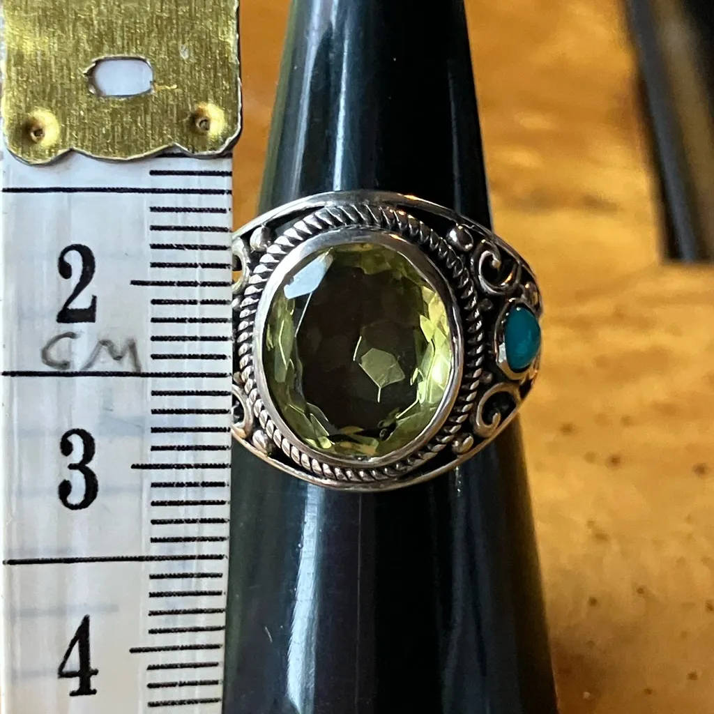 Golden Quartz Sleeping Beauty Turquoise Sterling Silver Ring Size 7 - Image 7