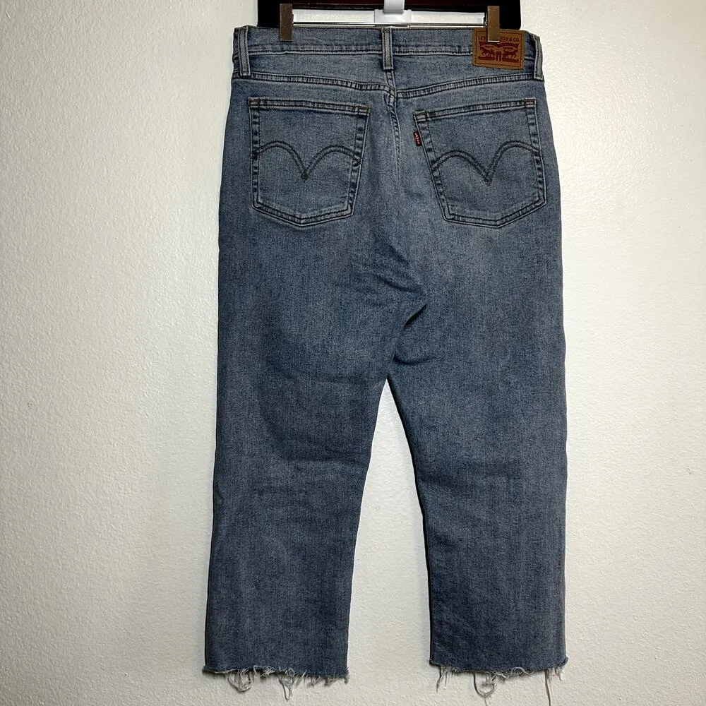 Levi's Wedgie Straight Jeans High Rise Distressed Raw Hem Light Wash W31 L28 - Image 7