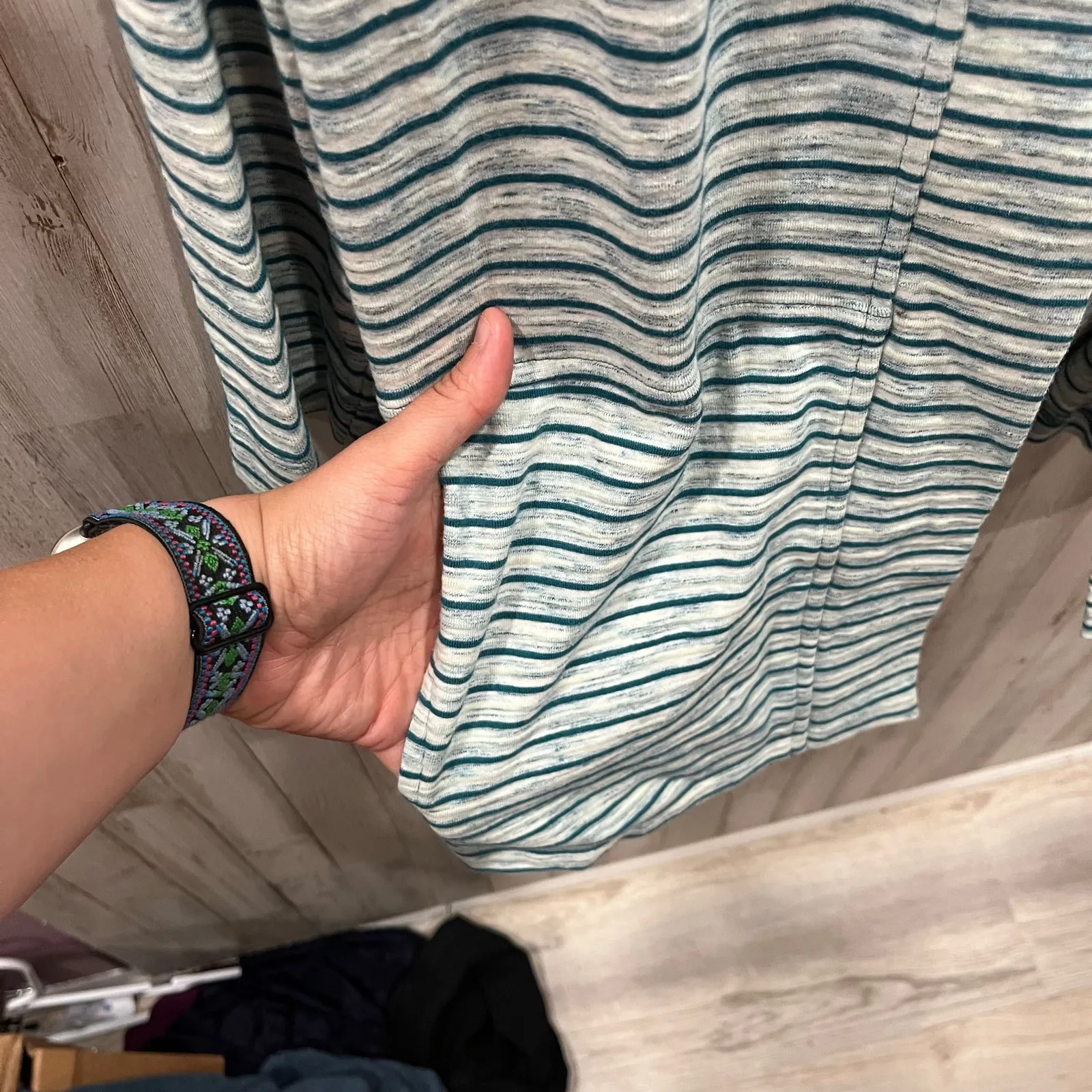 T by Talbots Women's Open Cardigan Sweater Turquoise Blue Textured Stripe Sz L - Image 4