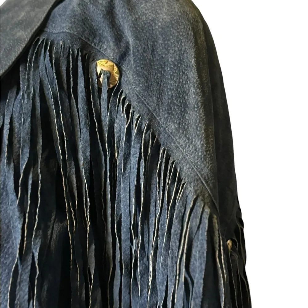 Outer Bound fringe leather Jacket Blue - Image 4