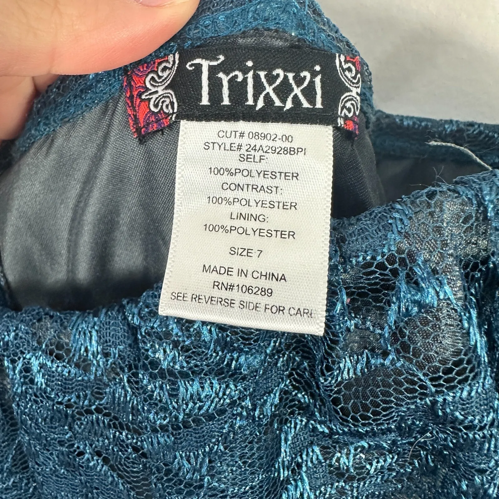 Vtg Y2K Trixxi‎ Mini Dress Womens 7 Blue Lace Party Ruched Coquette Prom HOCO - Image 2