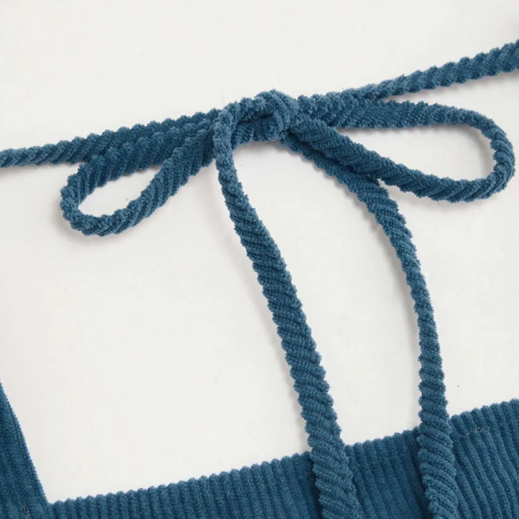 Womens Corduroy Minidress Blue Floral Cider Embroidered Cottagecore Boho‎ XS - Image 5