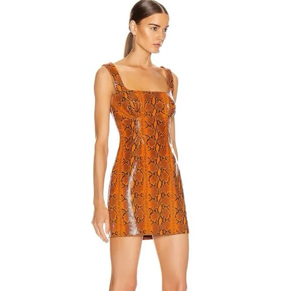GRLFRND Romi Mini Dress in Orange Black Snake size small revolve - Image 13