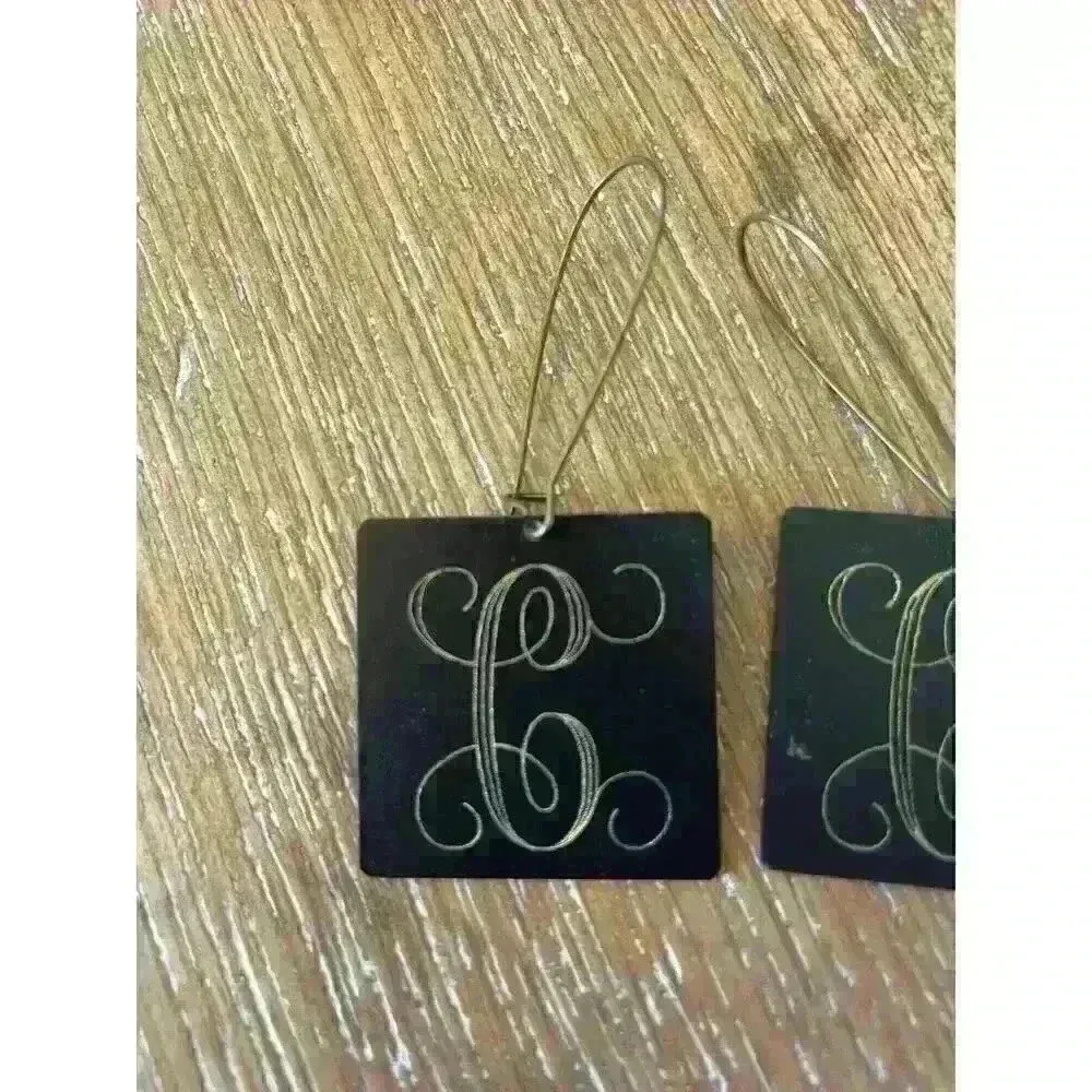 Metal Two-Toned Monogrammed "C" Dangle Earrings - Image 2