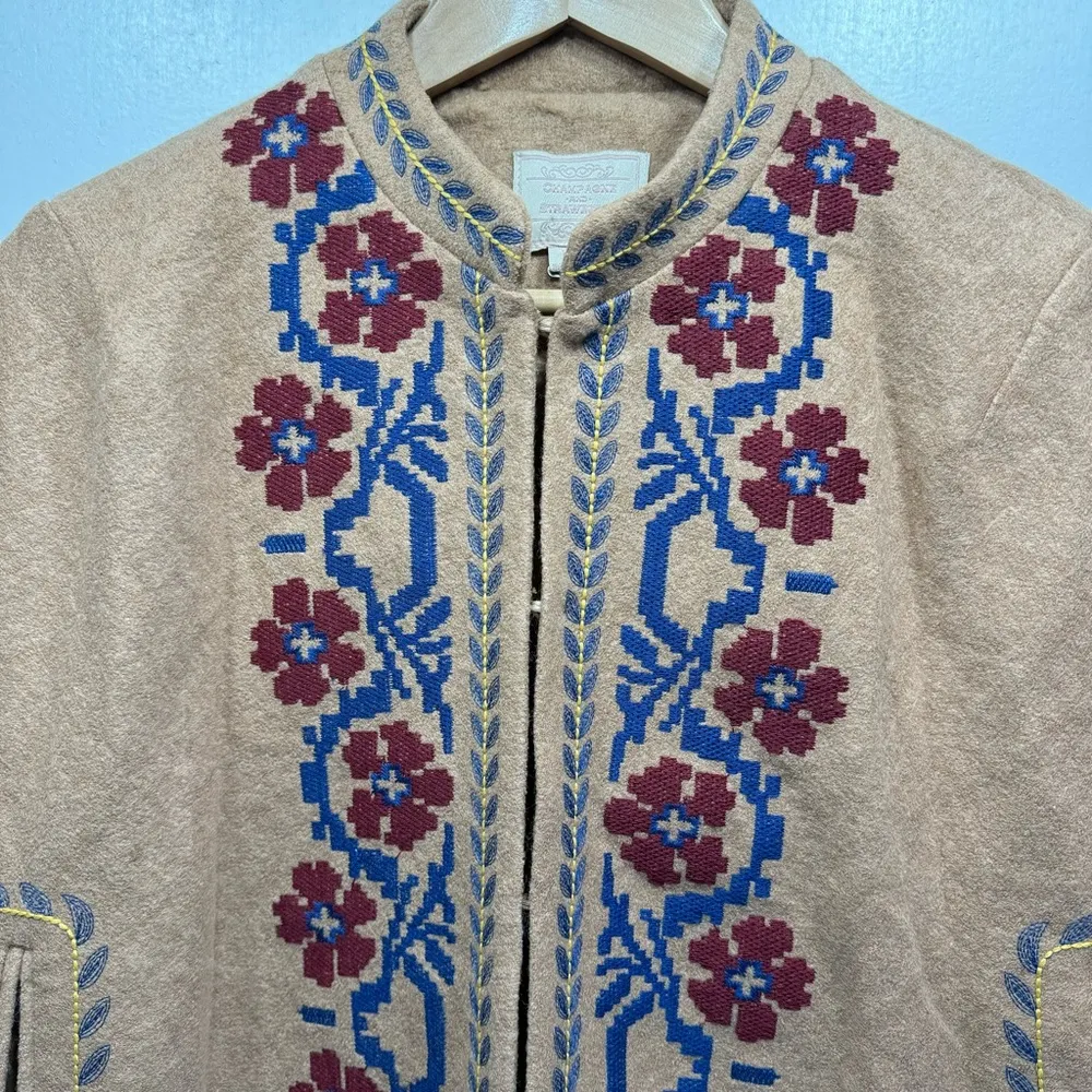 Champagne and Strawberry Tan Poncho with Blue Maroon & Yellow Embroidery M/L Size L - Image 3