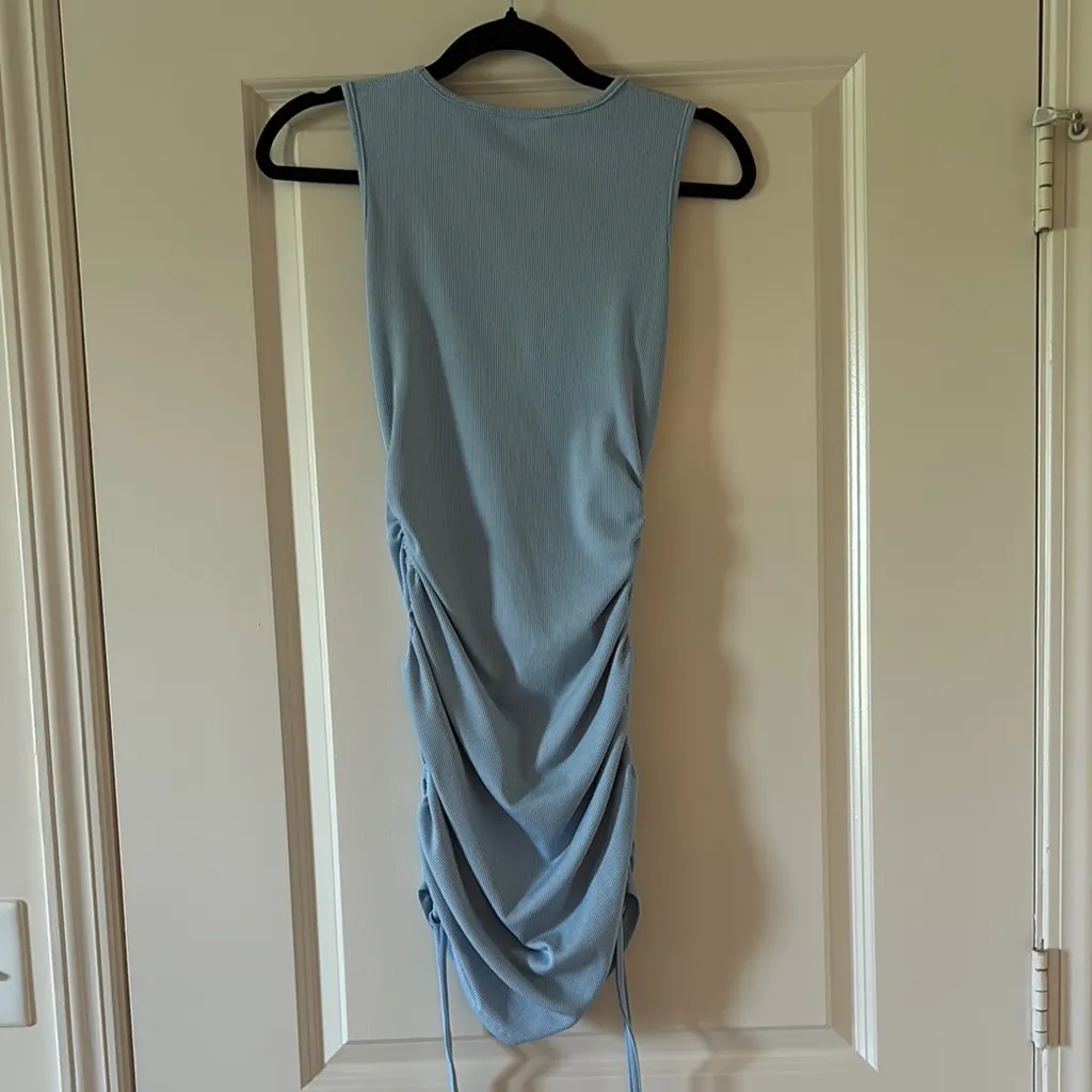 Ruched Sleeveless Dress in Light Blue - Image 4