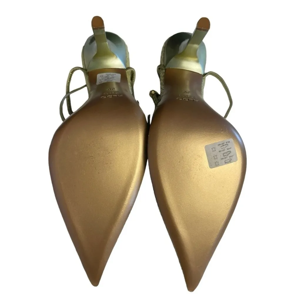 Aldo Shimmering Reptile Embossed Leather
Pointed Toe Ankle Strap Heels - Image 5