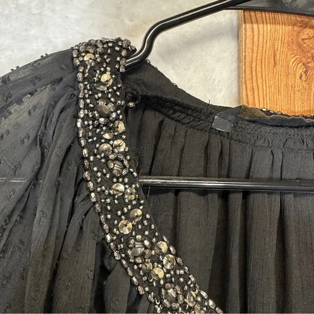 Zara Black Sheer Beaded Dot Embroidered Wide Sleeve‎ Top Size S - Image 8