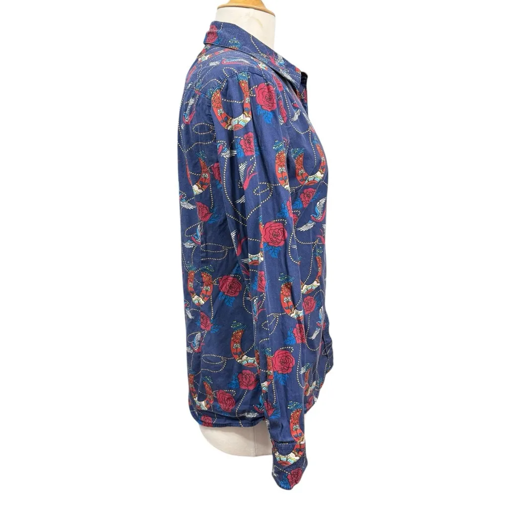 Ariat Real Women’s Fitted Western Shirt Horseshoe Rose Print Size M - Image 4