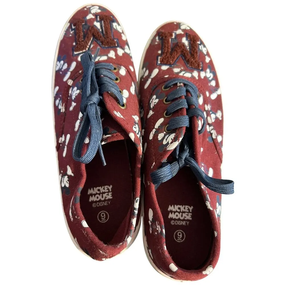 Mickey Mouse Disney Burgundy Canvas Sneakers Shoes With "M" Patch Size 9 NWOT - Image 4