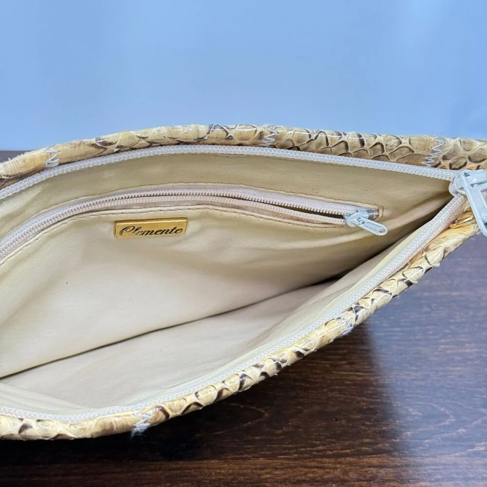 Vintage Clemente yellow snakeskin clutch purse size 11x7" - Image 7